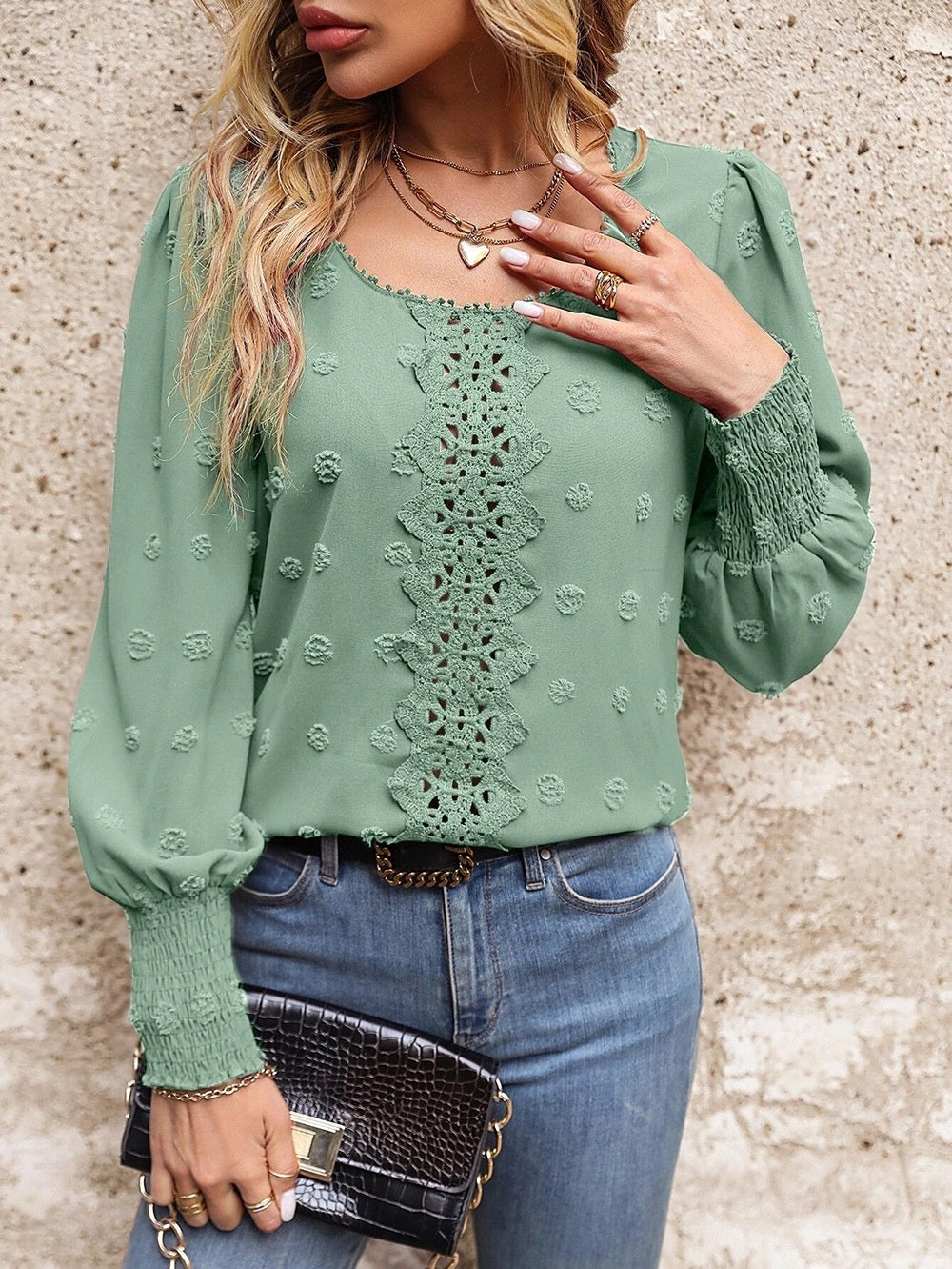 Large Polka Dot Lace Patchwork Style Shirt