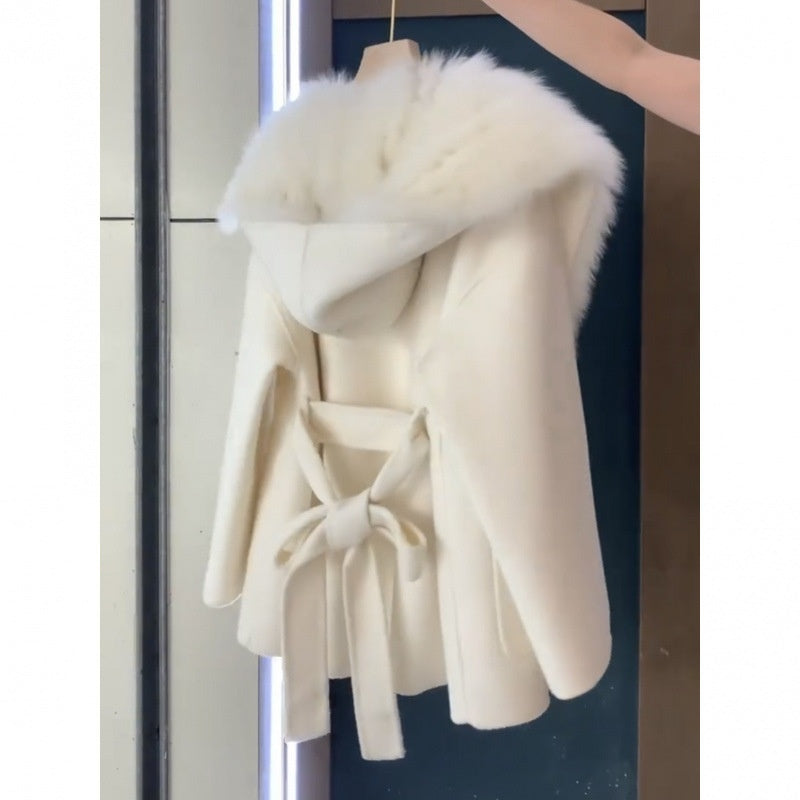 Stitching Fur Woolen Coat Women's Fur Coat