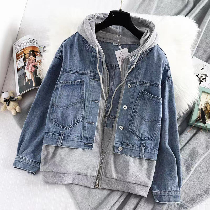 Loose Casual Denim Jacket Sweater Coat With Hat