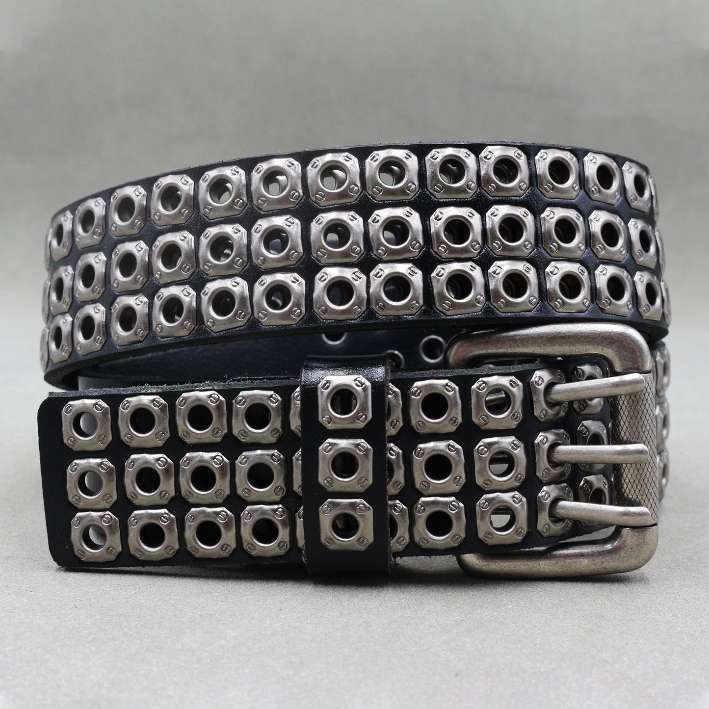 Punk Eyelet Hollow-out Rivets Men's Real Cowhide Belt