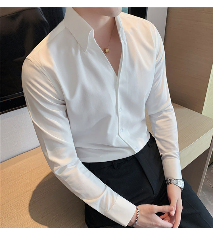 Large V-neck Men's Long-sleeved Business Shirt