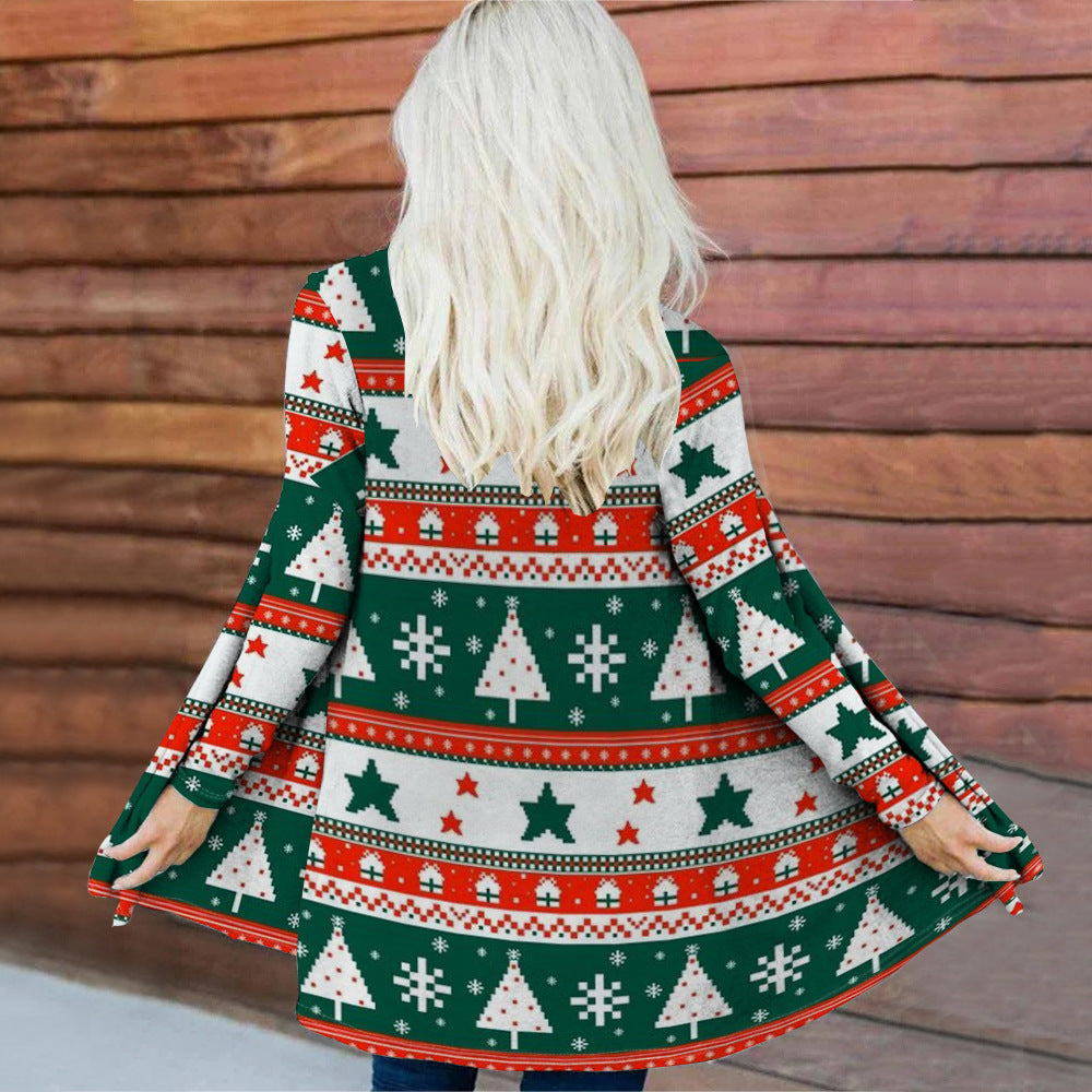 Women's Fashion Christmas Digital Printing Coat