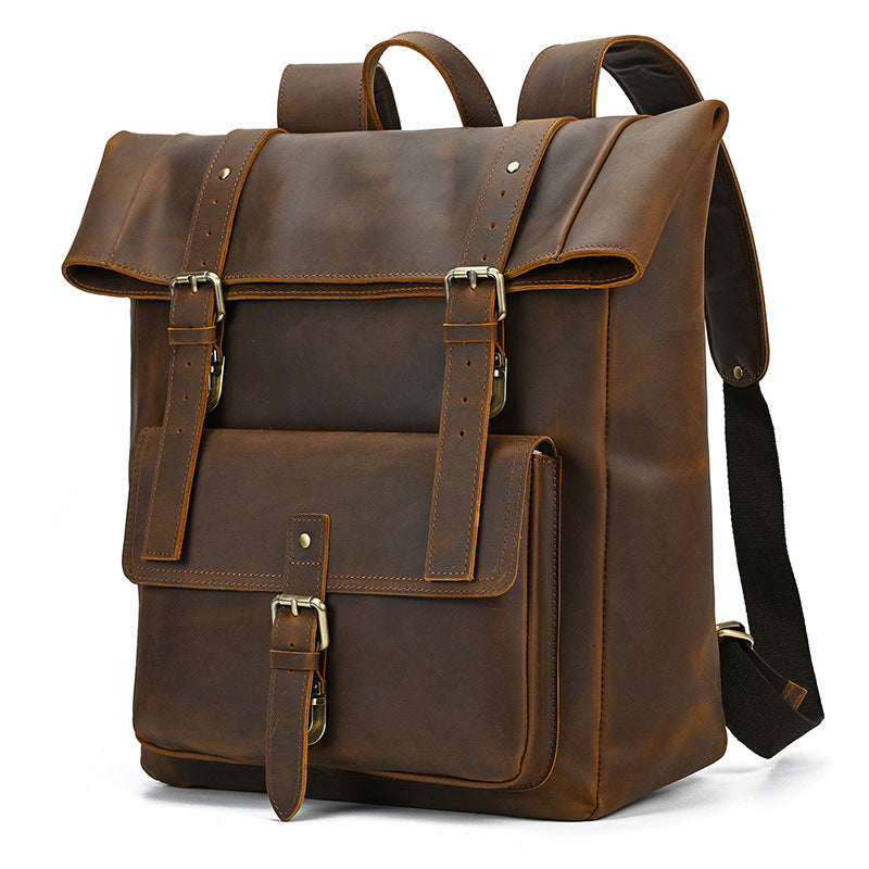 Retro Men's Backpack Cowhide Large Capacity 15-inch Computer Bag