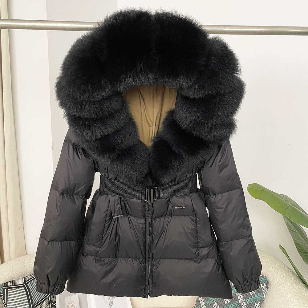 Oversized Real Fox Fur Collar Hooded White Duck Down Jacket