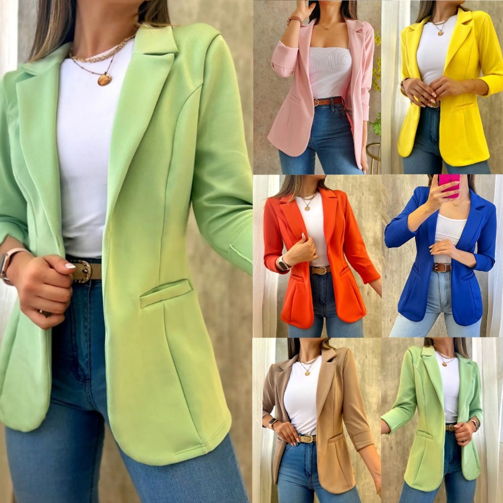 Solid Color Minimalist Long Sleeve Blazer Collar Coat