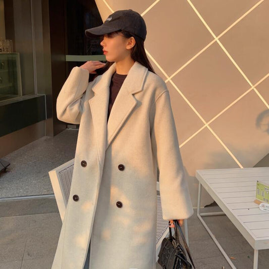 Autumn And Winter New Elegant Double Breasted Woolen Overcoat Coat Women