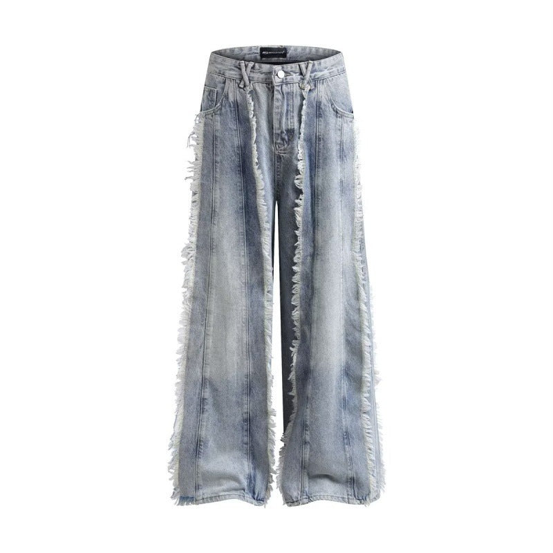 Jeans Destroyed Loose Burrs Wide Leg Bootcut Pants