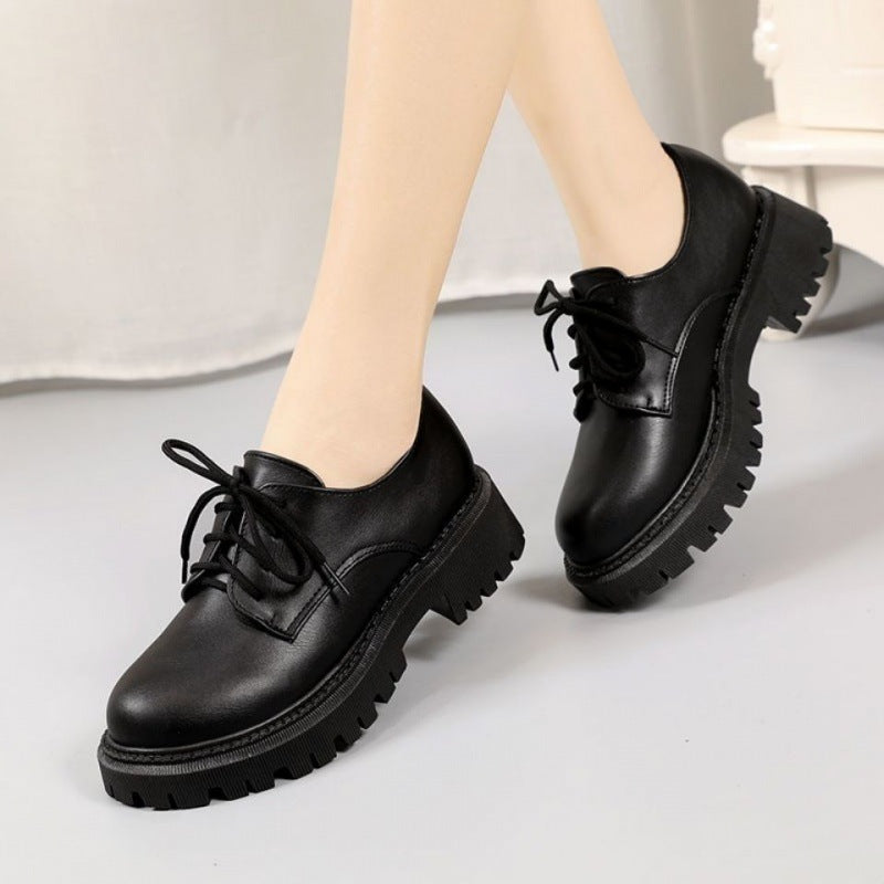 Women's Black Leather Shoes Retro