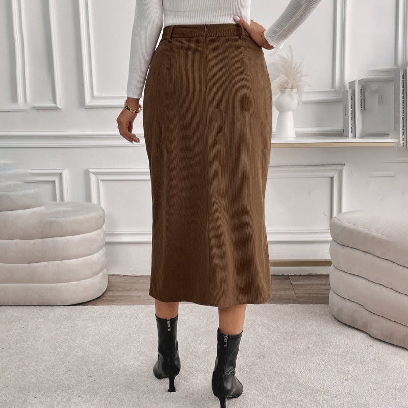 Women's Retro Temperament Split Corduroy Skirt