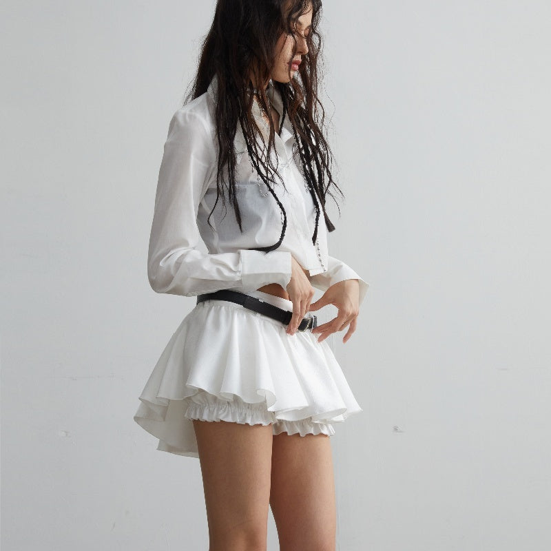 White Versatile Anti-exposure Ruffled Short Skirt