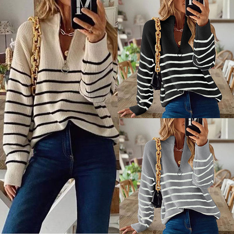 Fashion New Striped Color Matching Bottoming Top