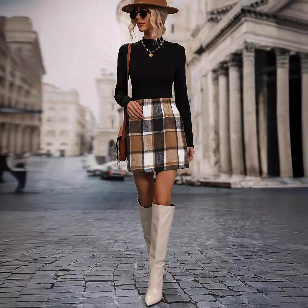 European And American Women's Clothing Autumn And Winter Check Skirt