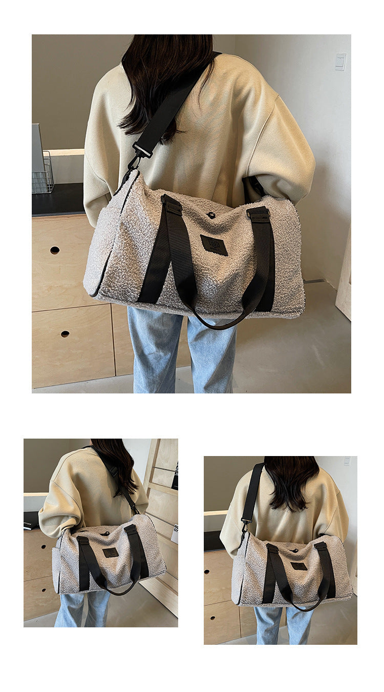 Autumn And Winter New Casual Portable Travel Large Capacity Simple Lambswool Shoulder Crossbody Tote Bag