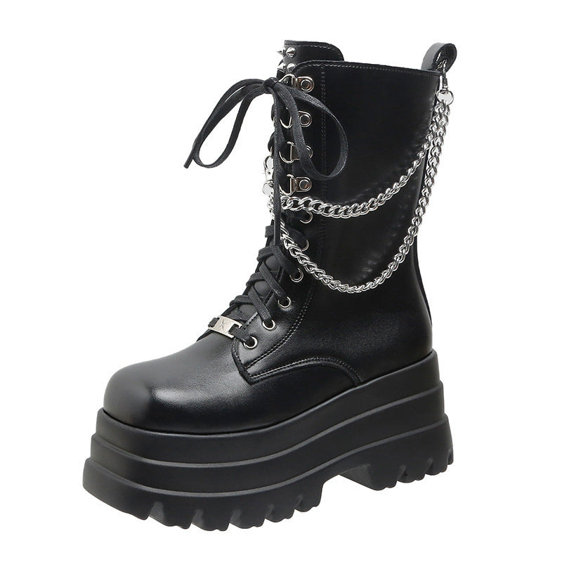 Women's Fashion Muffin Bottom Chain Mid-calf Martin Boots