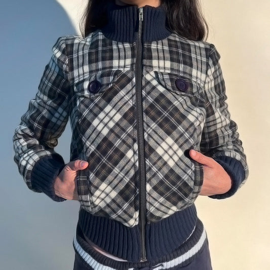 Autumn Winter Retro Plaid Turtleneck Coat