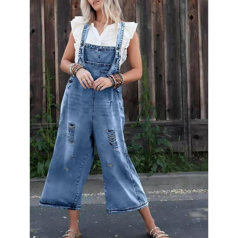 Denim Suspender Pants Loose Women's Wear