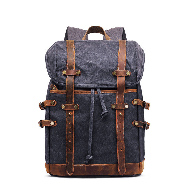 Retro Crazy Horse Leather Casual Canvas Oil Wax Hiking Backpack