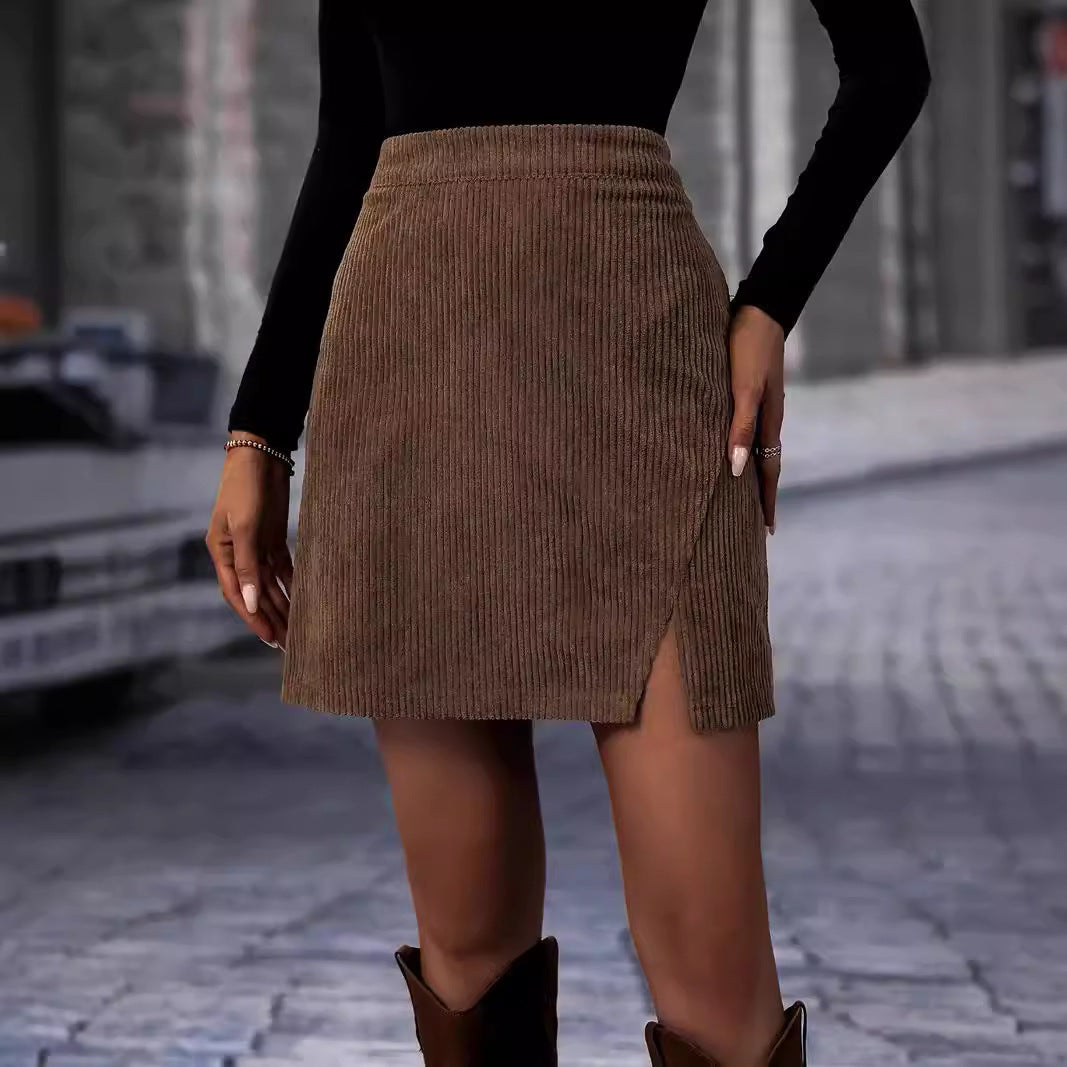 New Women's Fashion Split Skirt Ribbed Corduroy Skirt