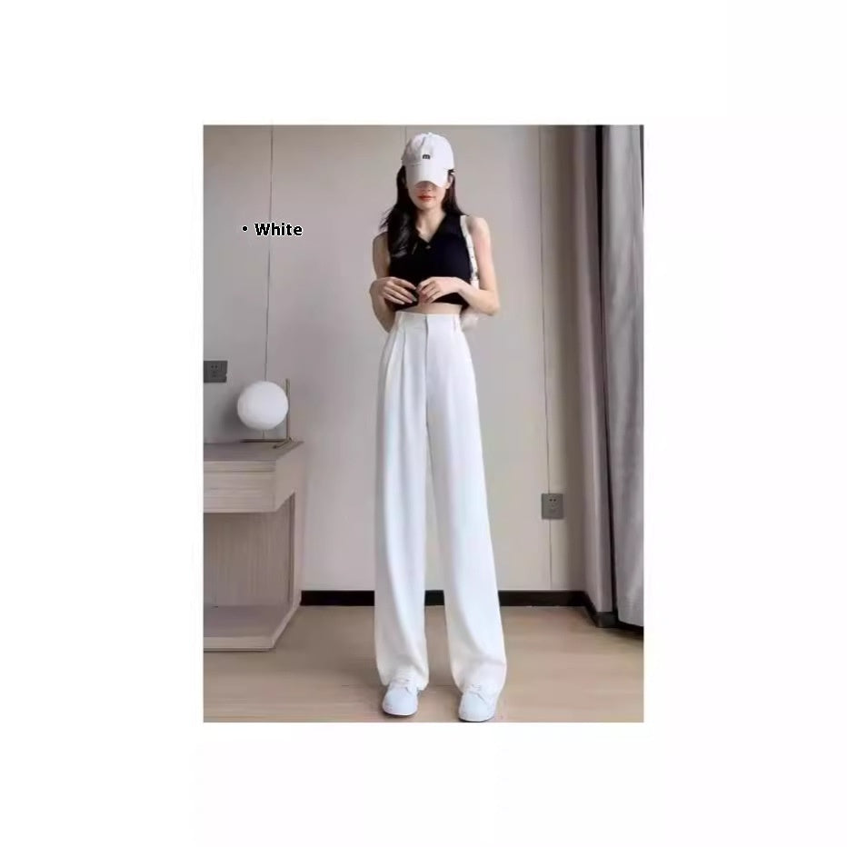 Women's Wide-leg Pants Summer Thin High Waist Slimming Draping Figure Small Straight Single Buckle Casual