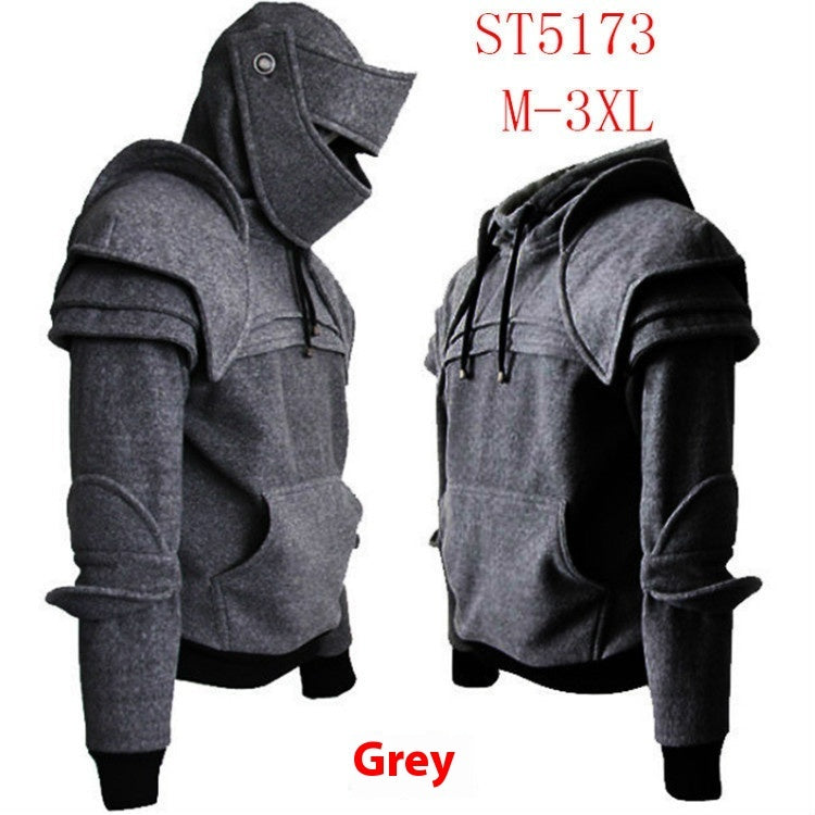 Solid Color Men's Retro Elbow Pad Drawstring Mask Knight Sweater