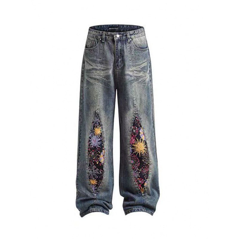 High Street Heavy Industry Fireworks Sequin Stitching Jeans Summer New