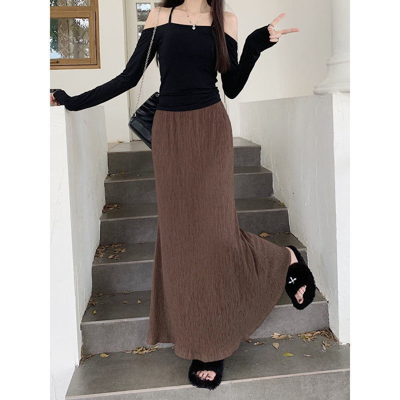 Vintage Crumpled A- Line Autumn Idle Style Skirt For Women