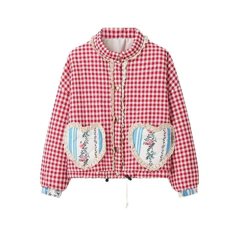 Women's Love Plaid Cotton-padded Coat