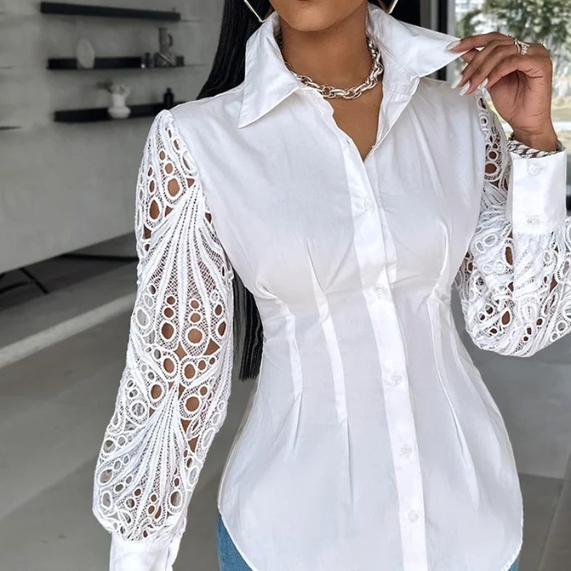 New Women's Lace Stitching Long-sleeved Shirt