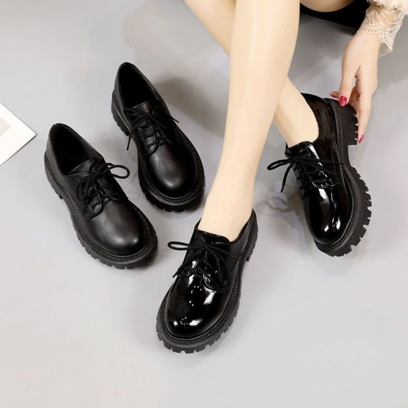 Women's Black Leather Shoes Retro