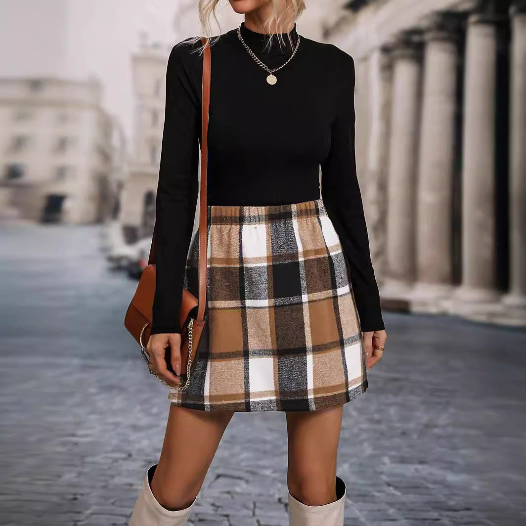 European And American Women's Clothing Autumn And Winter Check Skirt