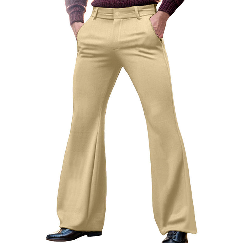 Men's Solid Color Stretch Slim Fit Oblique Socket Fashion Flared Pants