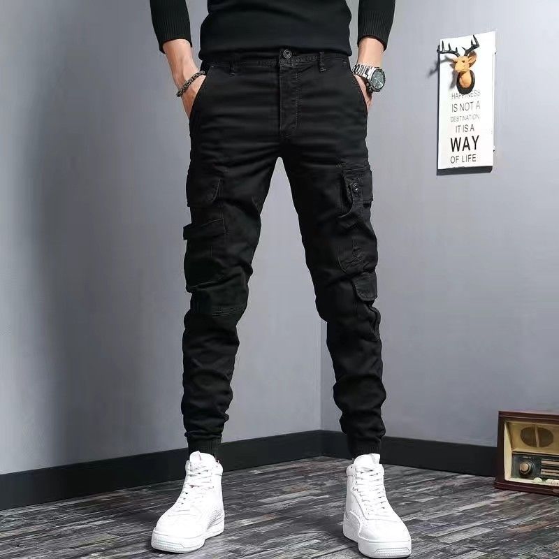 Coffee Colored Men's Slim Fit Elastic Casual Denim Work Pants