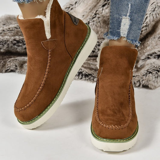 Women's Plus Size Solid Color Wedge Slip-on Snow Warm Booties