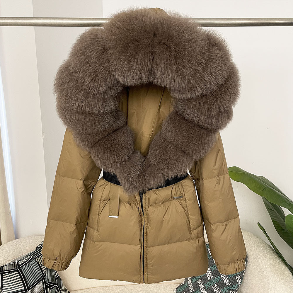 Oversized Real Fox Fur Collar Hooded White Duck Down Jacket