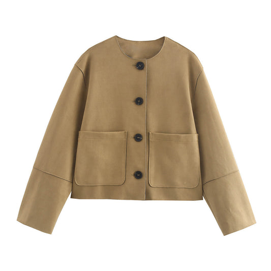 Fashion Suede Texture Effect Jacket Coat