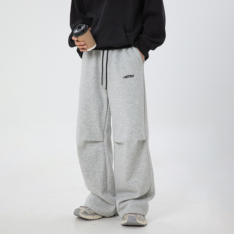 Split Pleated Design Casual Pants Autumn And Winter Embroidery