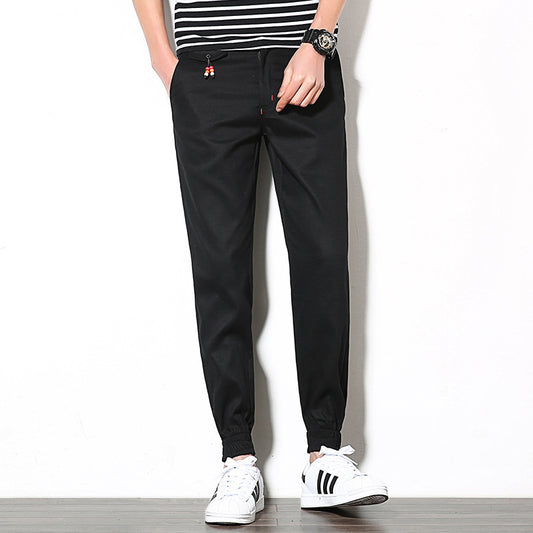 Men's Ankle-length Ankle-length Pants Slim-fit Lace-up Beads Harem